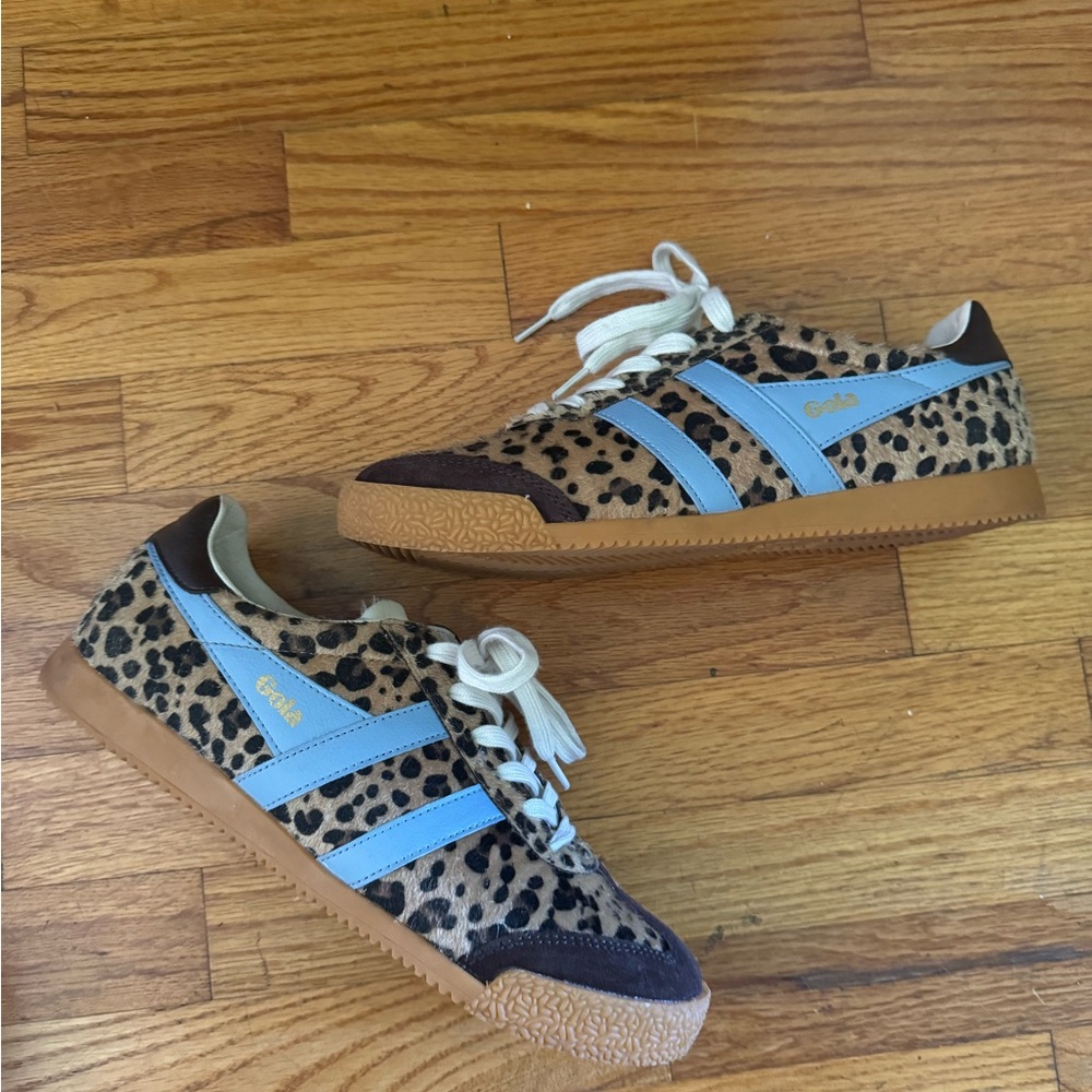 Leopard Print and Blue Stripe Gola Sneakers